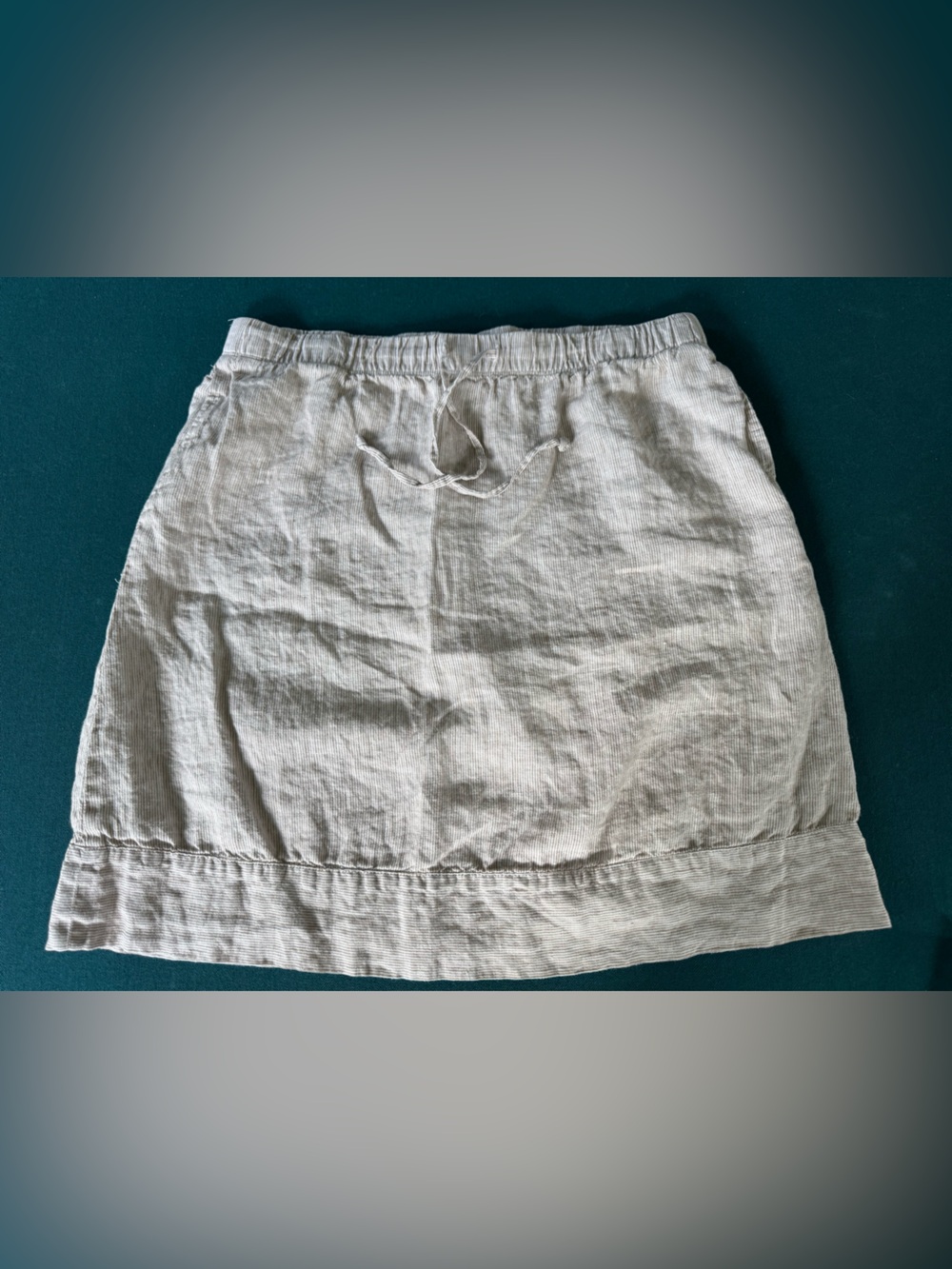 J Jill Love Linen Beige Striped A-Line Skirt Elastic Drawstring Waist Womens Med